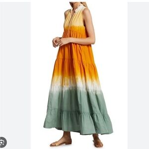 S/W/F Sleeveless Ombre Tiered Maxi Dress in Orange and Sage Size S